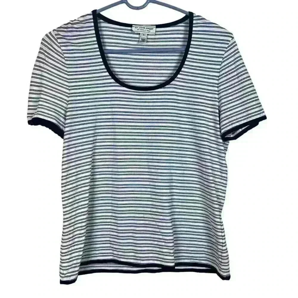 Vtg St John Sport By Marie Gray Top Blouse Shirt Size Small Womens Blue‎ Stripe